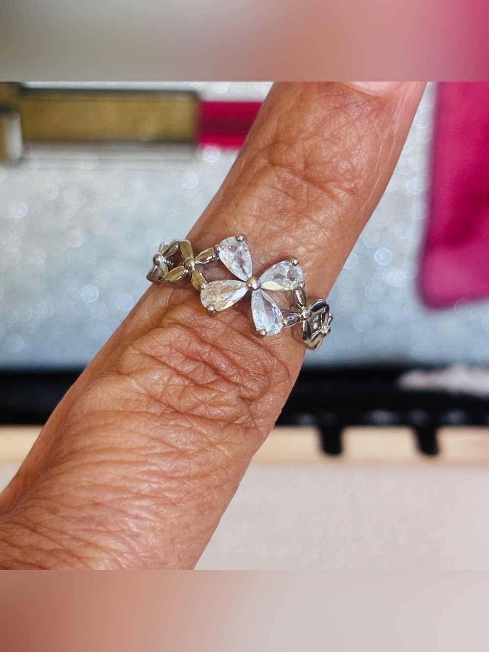 Silver Floral CZ Ring in Silver Size 7 Adj